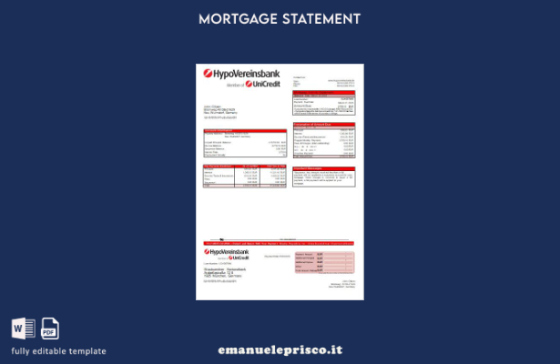 modello di estratto conto ipotecario bancario Germania HypoVereinsbank in stile 